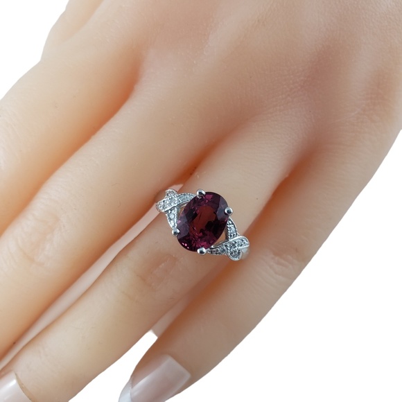 Vintage 14K White Gold Pink Tourmaline and Diamond Ring Size 6.5-6.75 #13768 - Picture 8 of 9